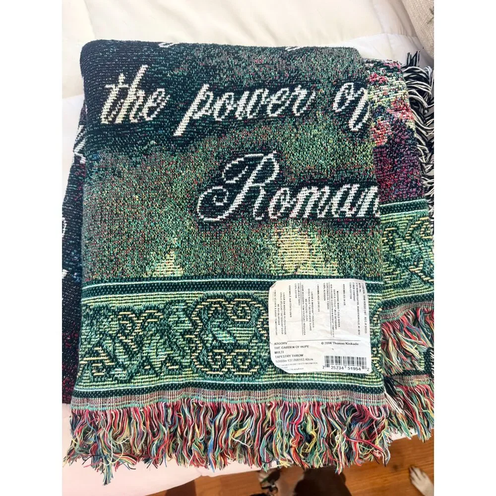 Vintage Thomas Kinkade Garden of Hope Romans 15:13 Tapestry Throw Blanket 50x60